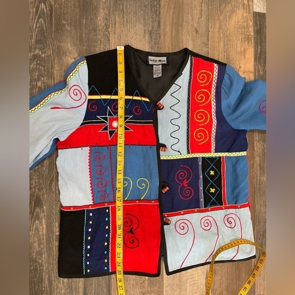 Indigo Moon Jacket Wearable Art Cotton Flax Blend Embroidered Abstract Size M - Picture 5 of 8